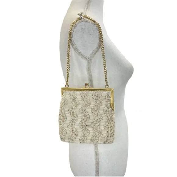 Vintage Hand Beaded Bag Ivory/Gold - Picture 2 of 14